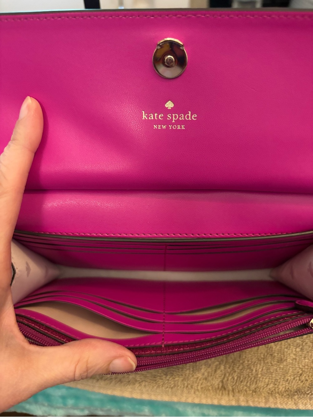 kate spade glitter wristlet clutch in fuchsia pink - Picture 4 of 4